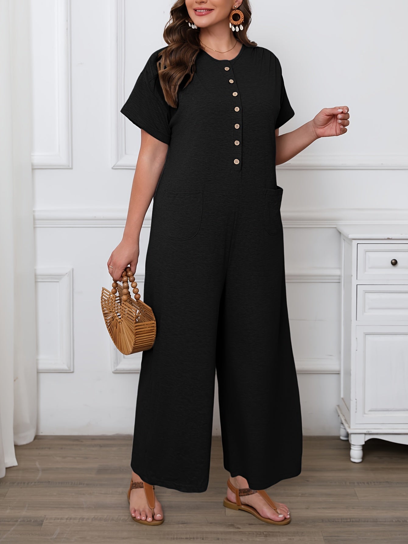 Women's Plus Size Casual Jumpsuit Polyester Long Sleeve Solid Spring Summer Vacation Wear