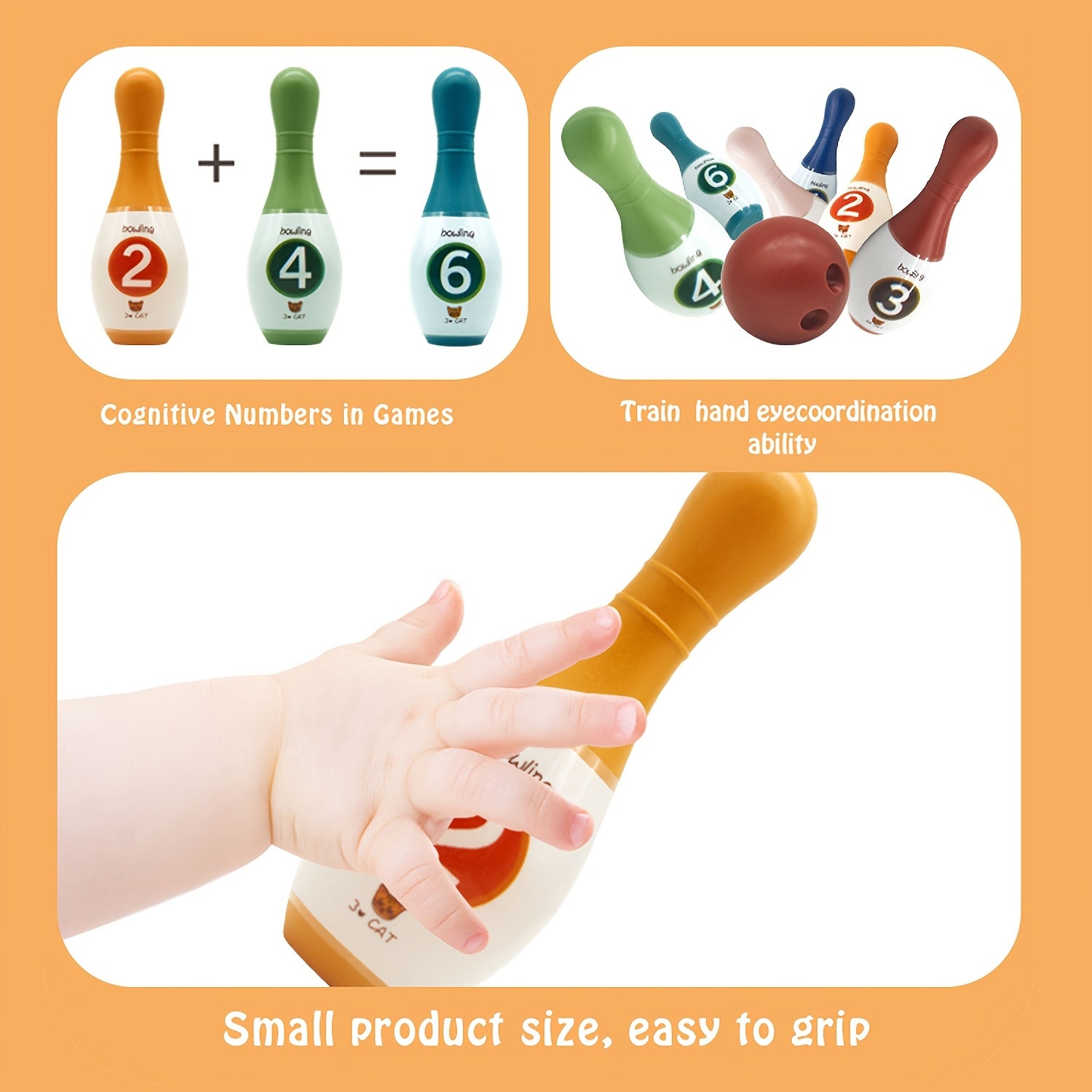 Toddler Bowling Set with 6 Pins and 2 Balls Educational Dinosaur Numbers Indoor Outdoor Play