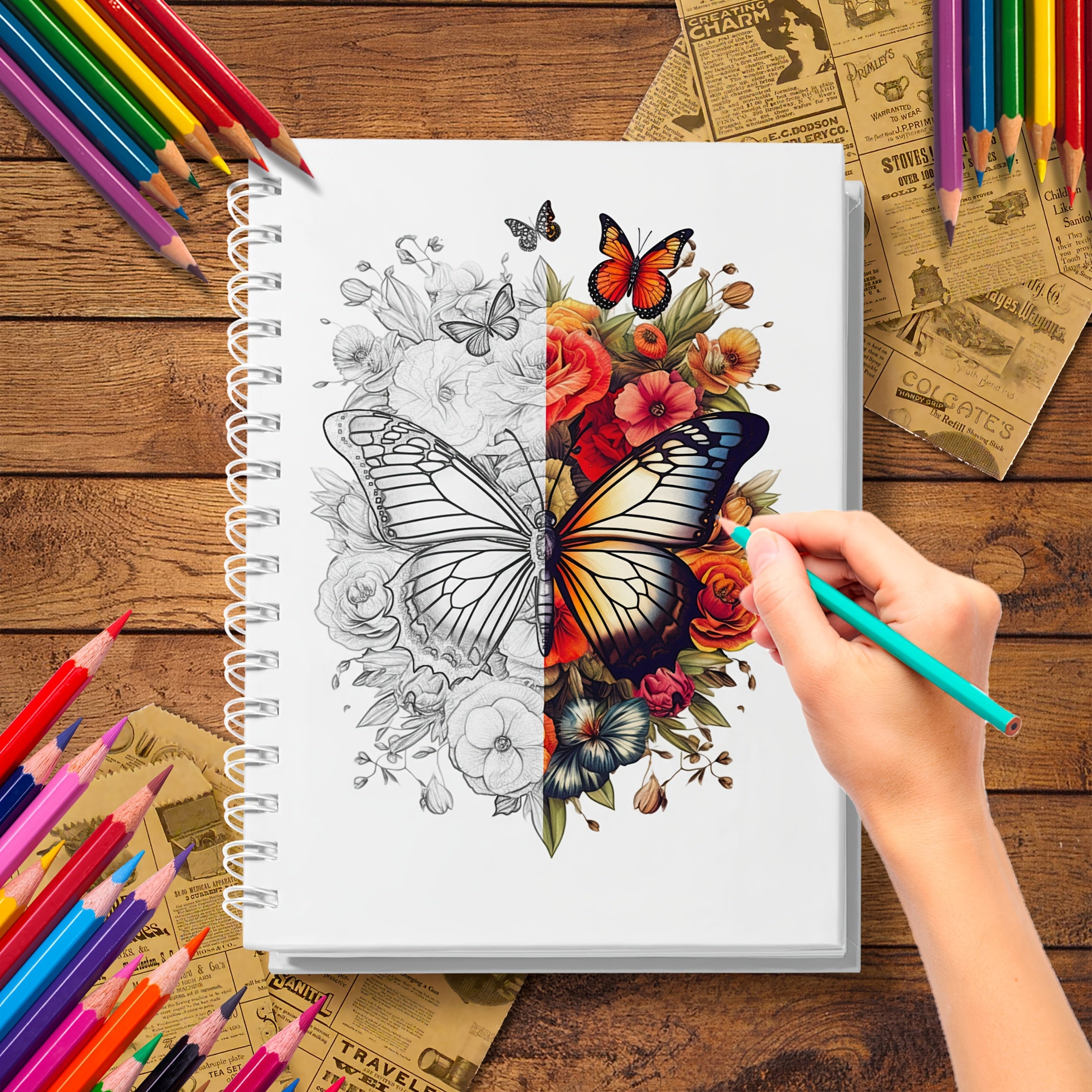 Adult Coloring Book Butterfly Garden Relaxation and De-Stress Art Therapy