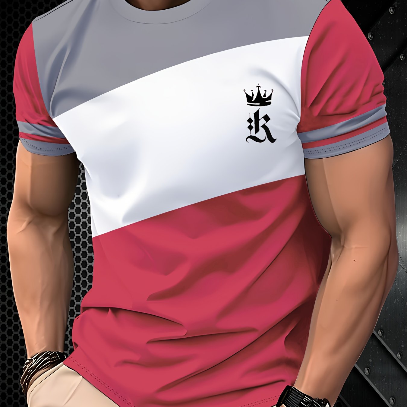 Camiseta de manga corta para hombre en negro, gris y blanco, de poliéster, transpirable y casual