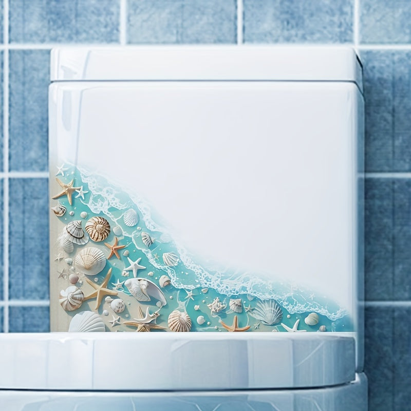 Beach Themed Toilet Lid Decal Starfish Conch Shell Bathroom Wall Sticker for Christmas Halloween