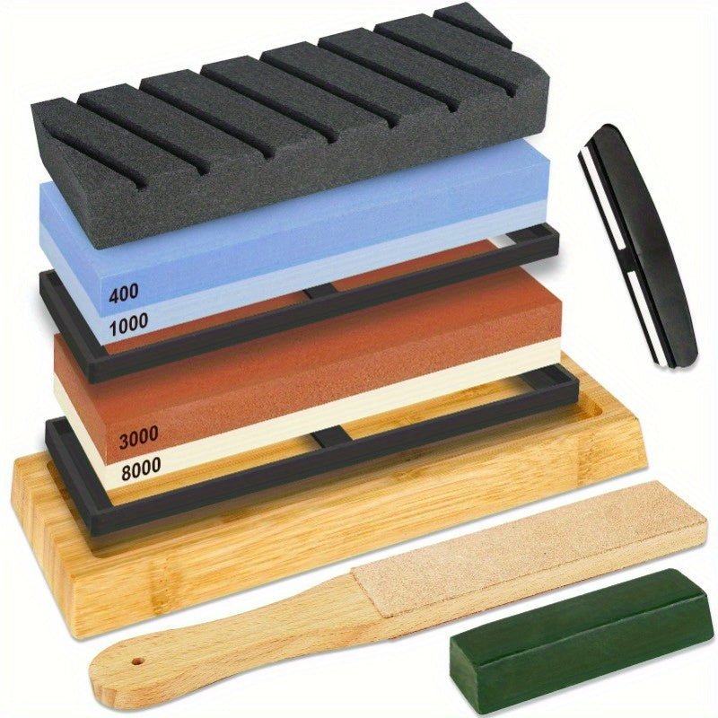 9-ta professional pichoq silliqlash to'plami, sirpanmaydigan asos, tekis toshlar, burchak qo'llanmasi, charm bilan silliqlash