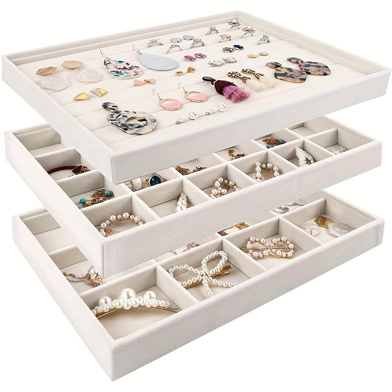 Bandeja organizadora de joyas de terciopelo para pendientes, anillos y collares