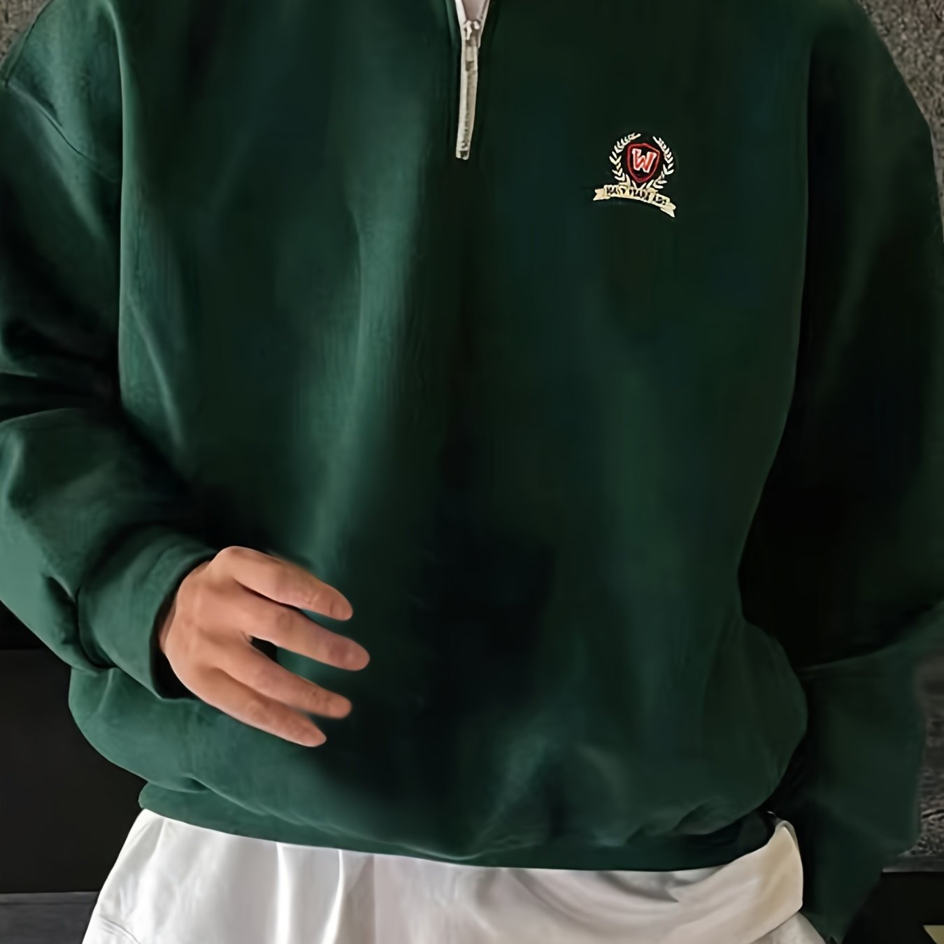 Sudadera casual de hombre con cremallera, de manga larga y punto, con patrón bordado