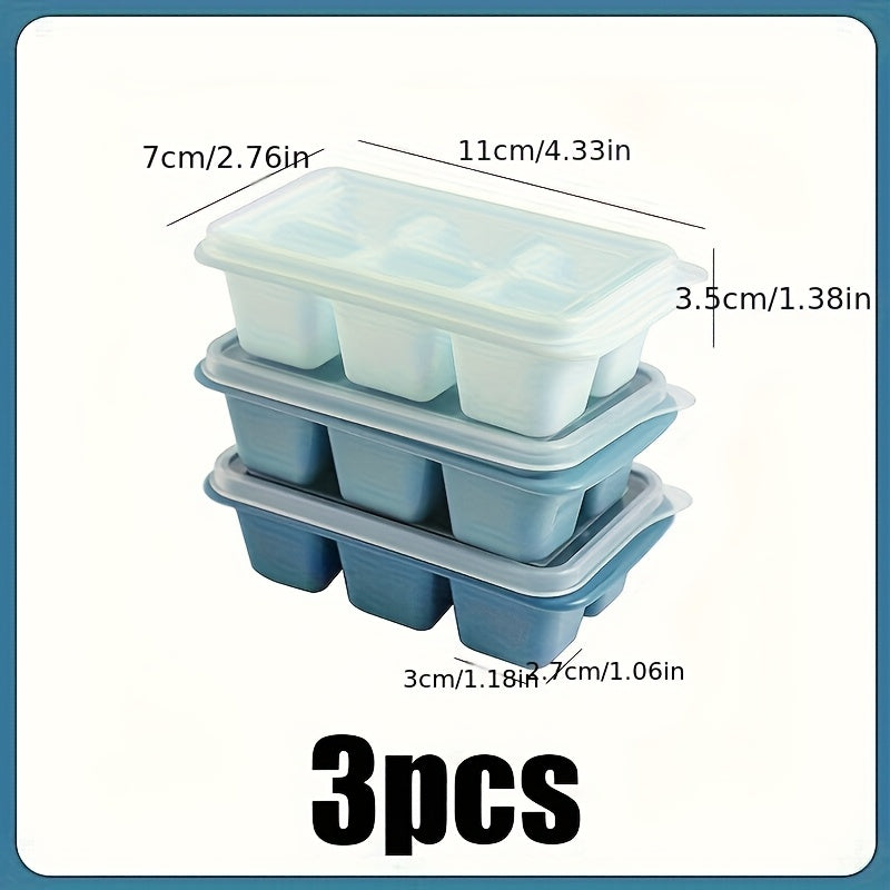 3Pcs Ice Cube Trays with Lids Food-Grade PP Plastic Stackable Leak-Proof Color-Coded