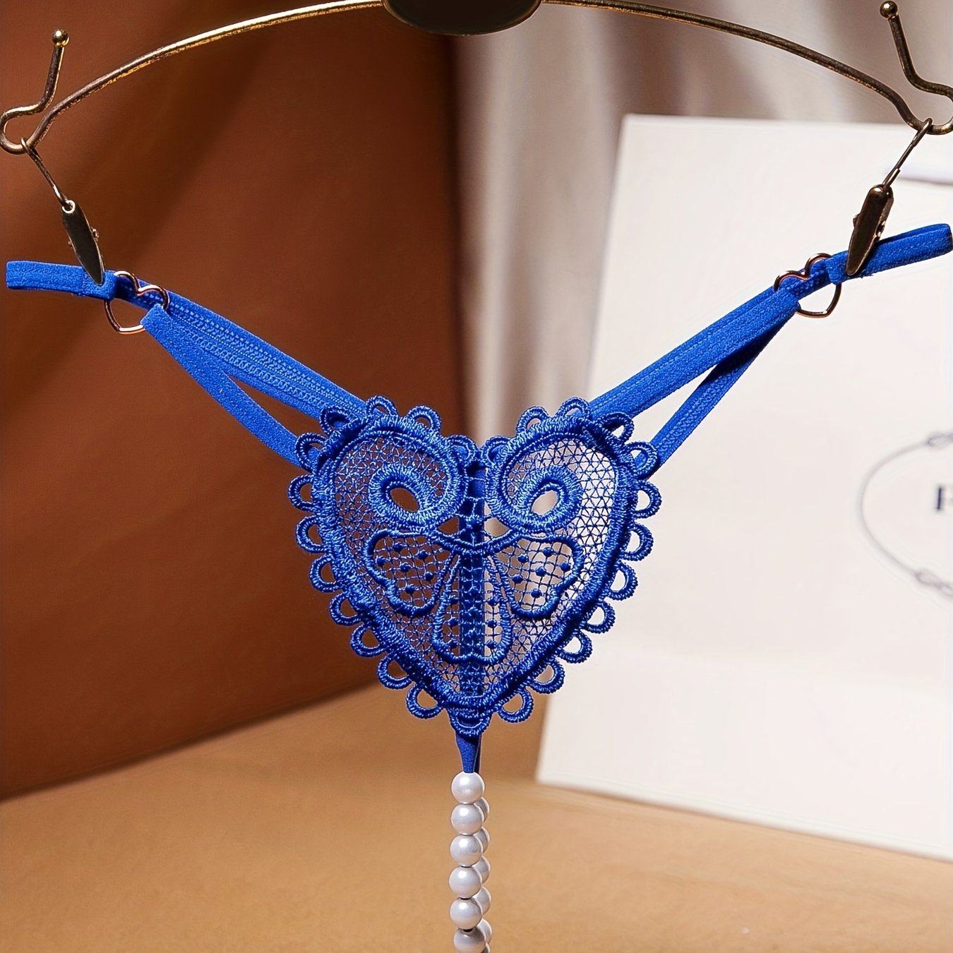 Women's Floral Embroidered Thongs See-Through Pearl Massage Lingerie