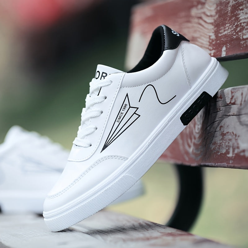 Men's Skateboard Sneakers Low-Top Lace-Up Casual Shoes with Paper Airplane Pattern