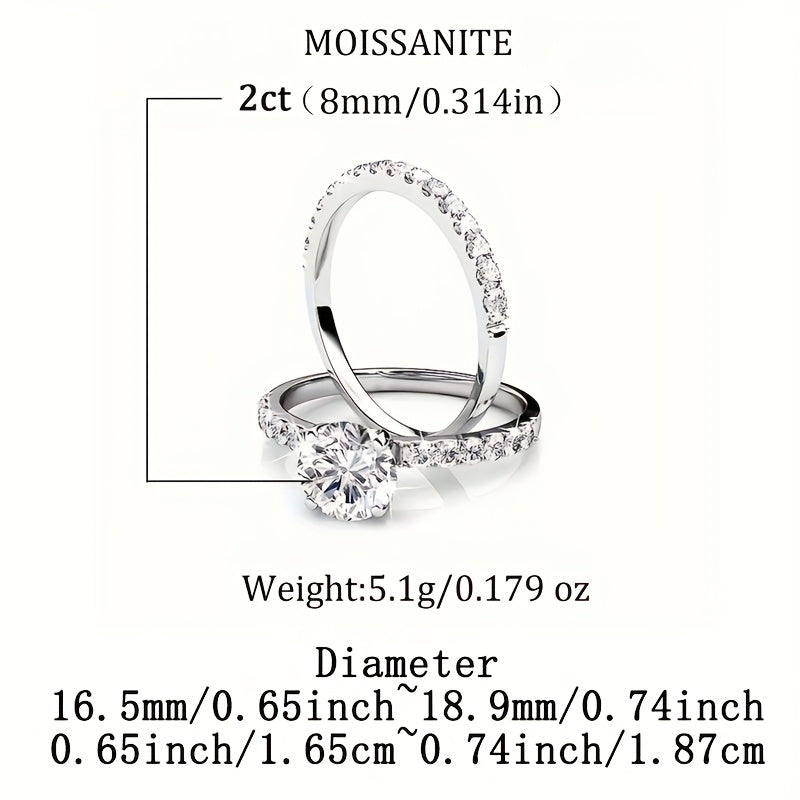 Luxury Silver S925 Stacking Ring with 2ct Moissanite for Women