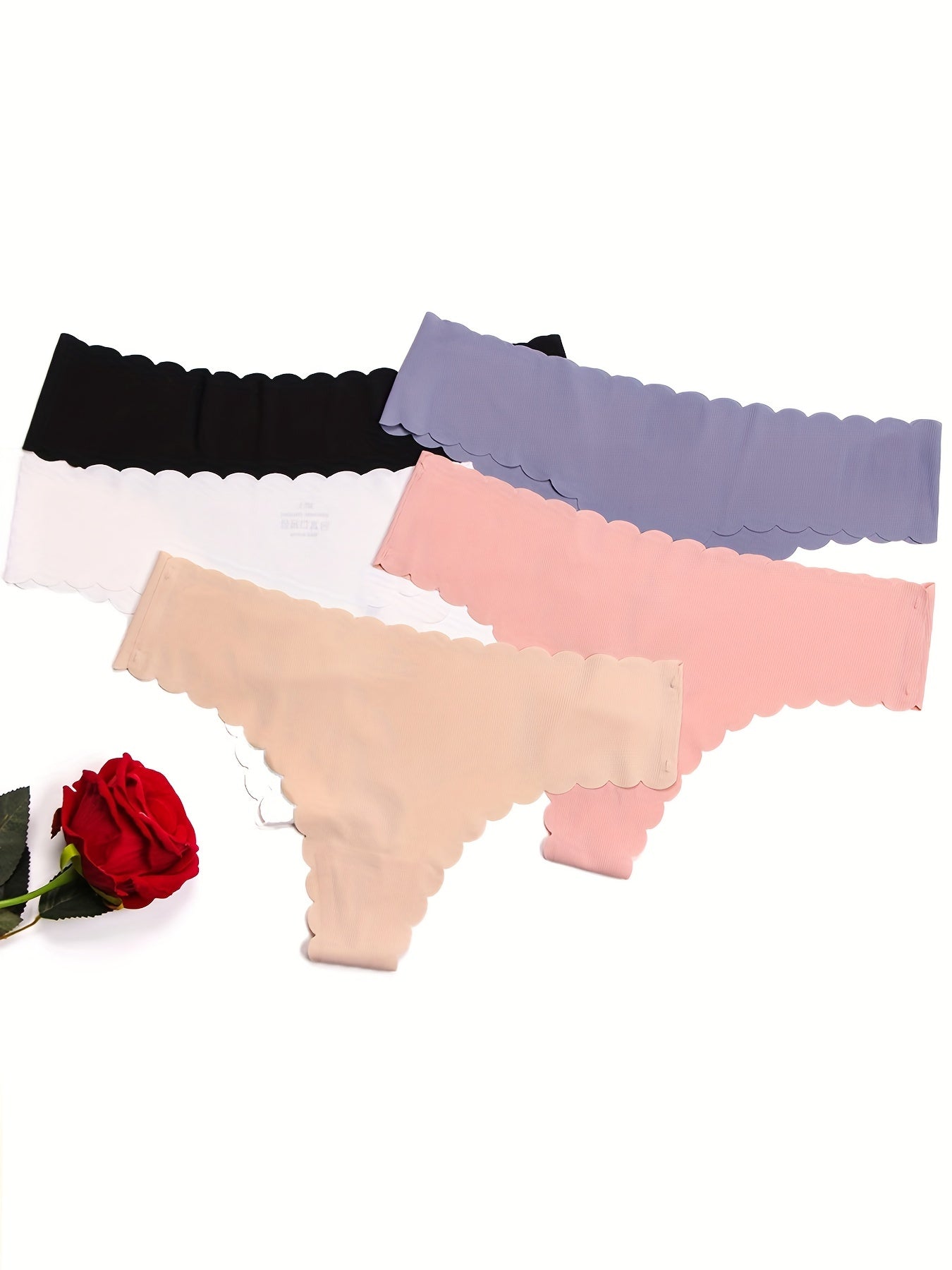 Women's Seamless Low Waist Thongs with Scallop Trim and No Show Design