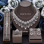 Platinum Plated Copper Bridal Jewelry Set with Zirconia Necklace Bracelet Earrings
