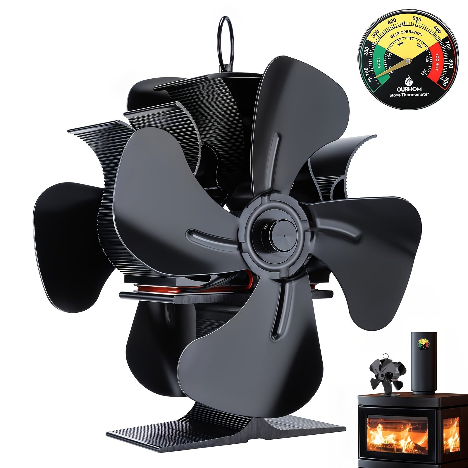 Double Sided Wood Burning Stove Fan with Quiet Motor and 4 Blades for Heat Distribution