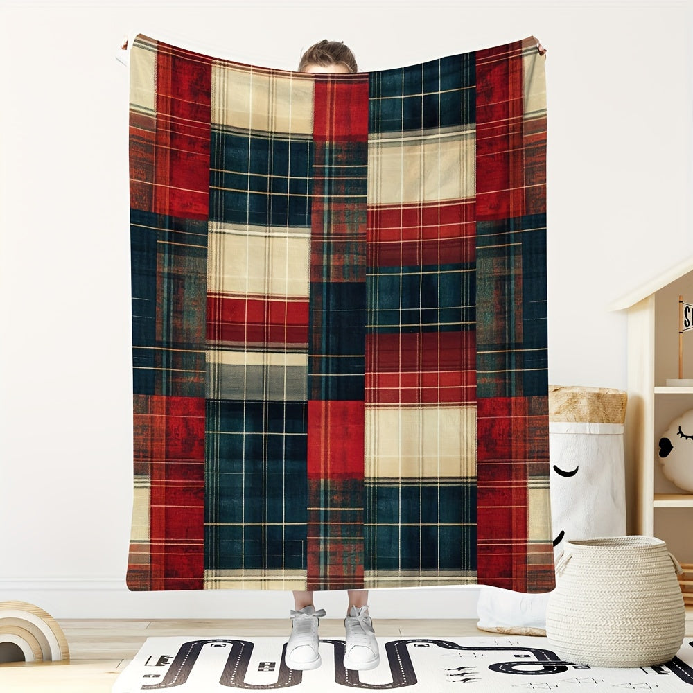 Rustic Plaid Flannel Throw Blanket with Scottish Tartan Texture for Bed Sofa Home Decor