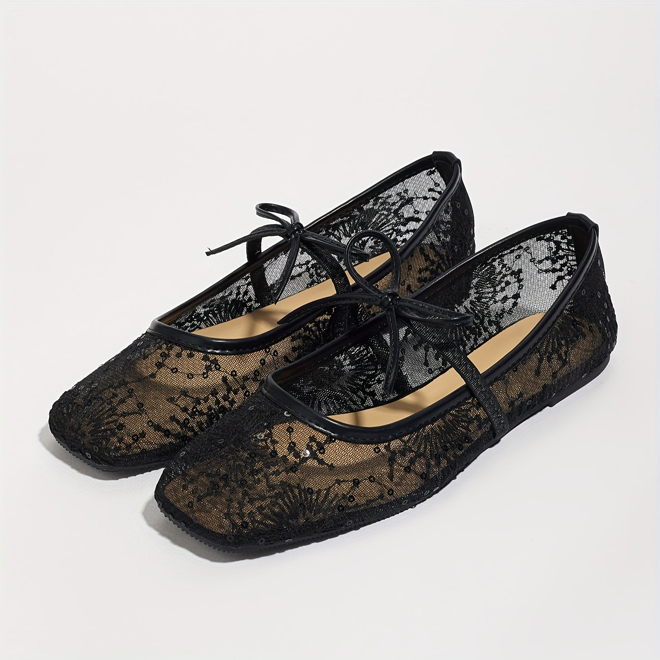 Women's Floral Embroidered Mary Jane Flats Breathable Mesh Square Toe