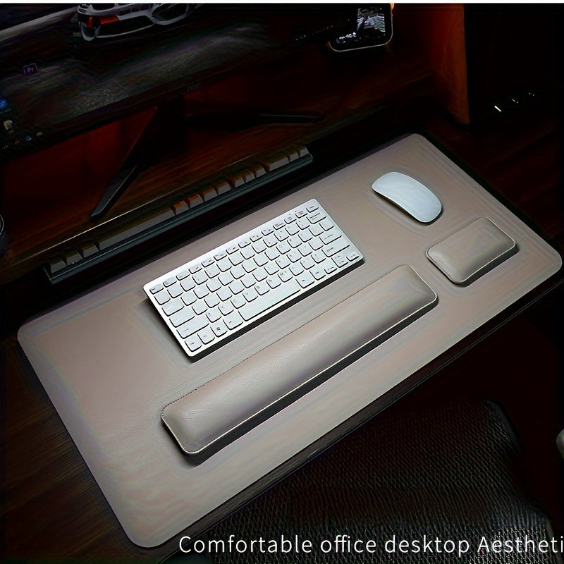 Ergonomic Faux Leather 3-Piece Desk Set with Large Mouse Pad Keyboard Mat and Wrist Support