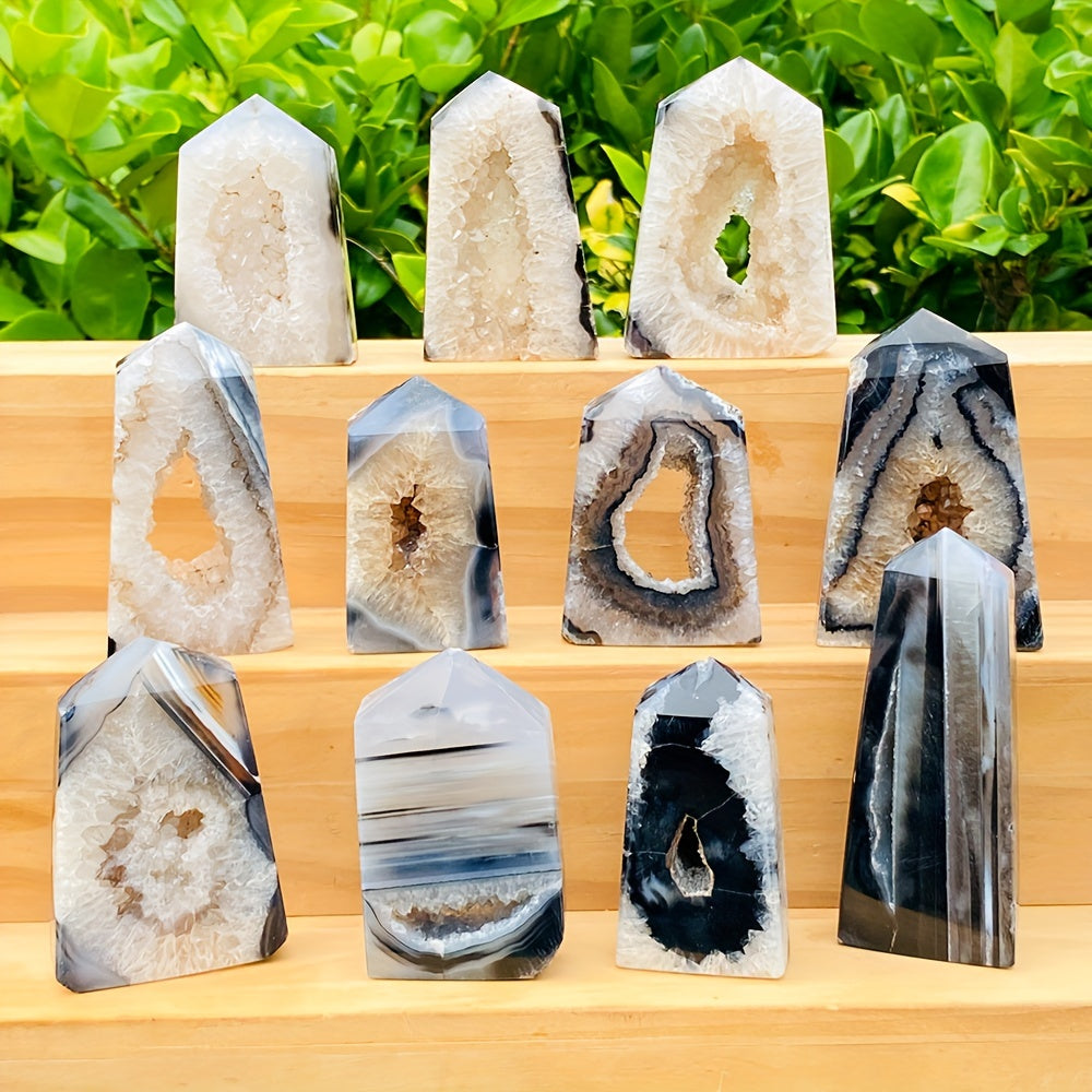 2PC Tabiiy Qora Oniks Geode Agat nuqtalari zargarlik buyumlari va uy bezaklari uchun