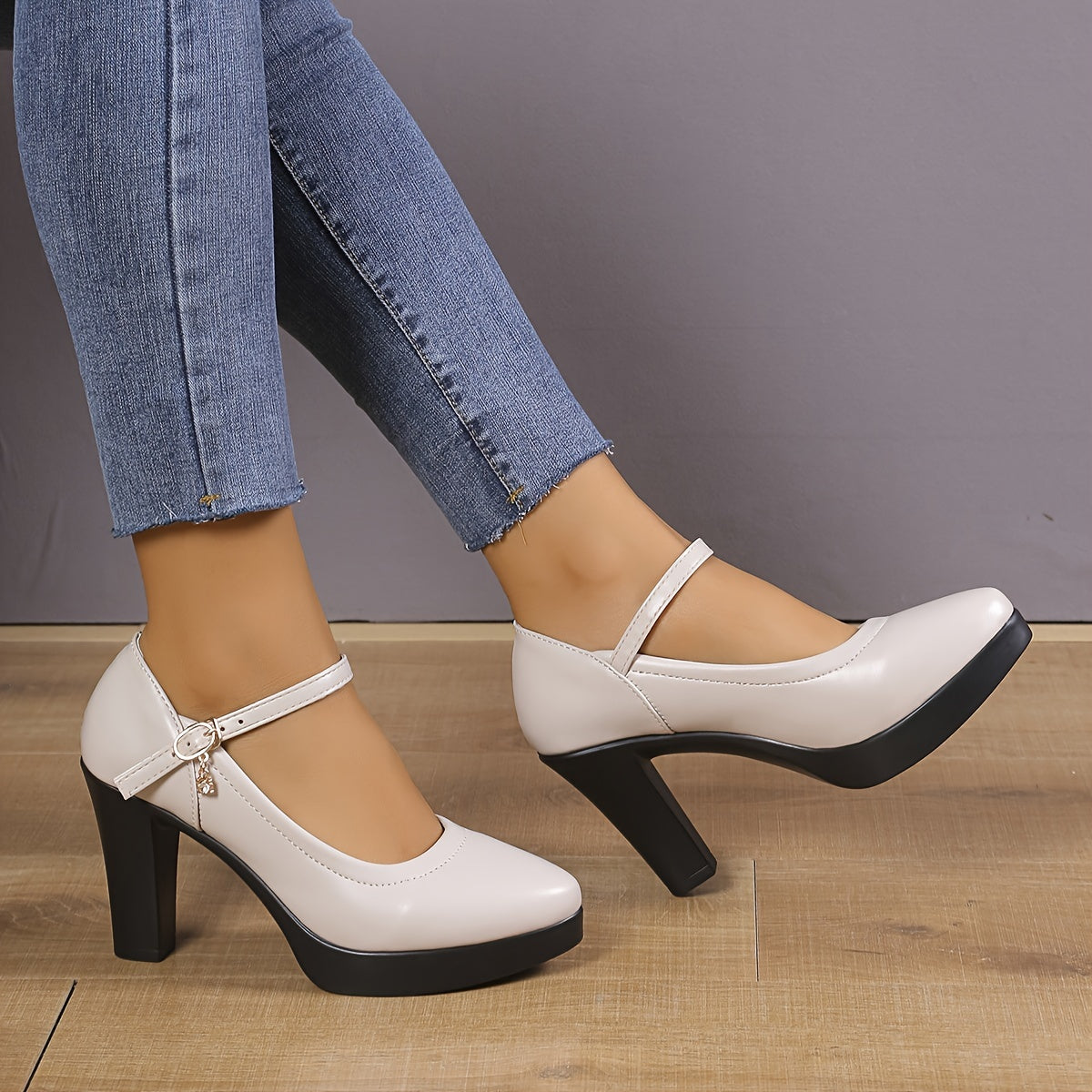 Women's Mary Jane Shoes with Ultrahigh Block Heel Solid Color Lightweight Spring Style