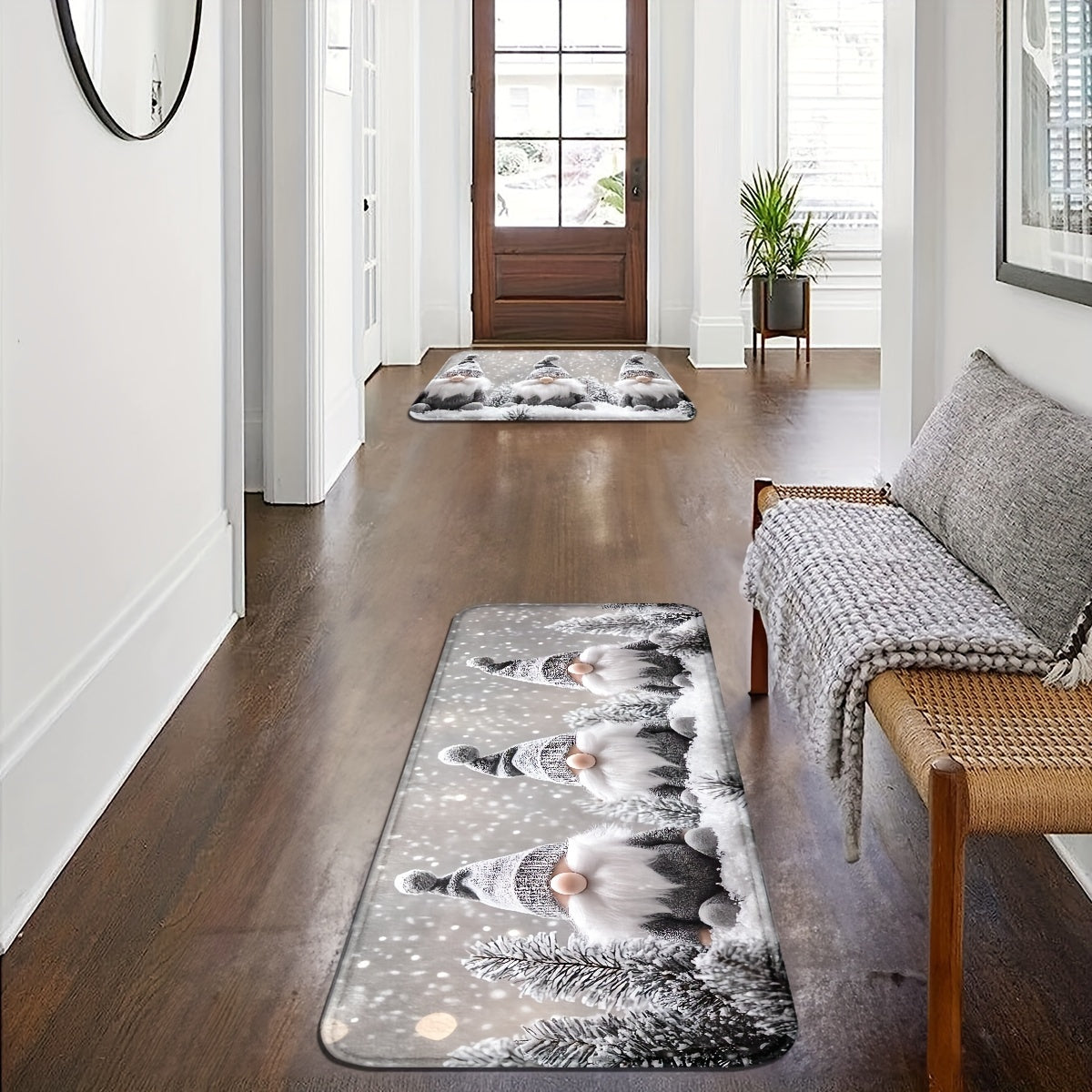 Rojdestvo Gnome eshigi mato, sirtdosh bo'lmagan, ichki va tashqi foydalanish uchun, mashinada yuviladigan polyester