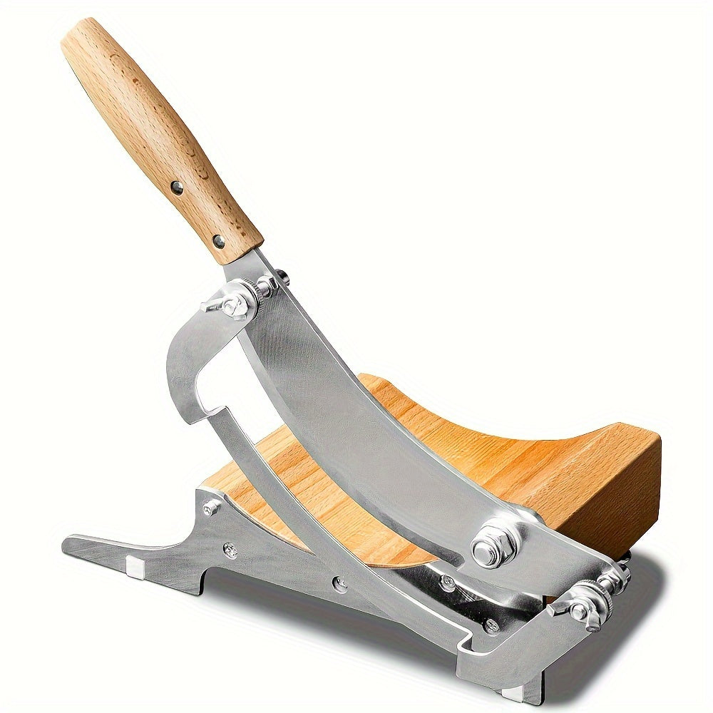 Stainless Steel Chinese Medicine Slicer with Adjustable Handle and Wooden Base
