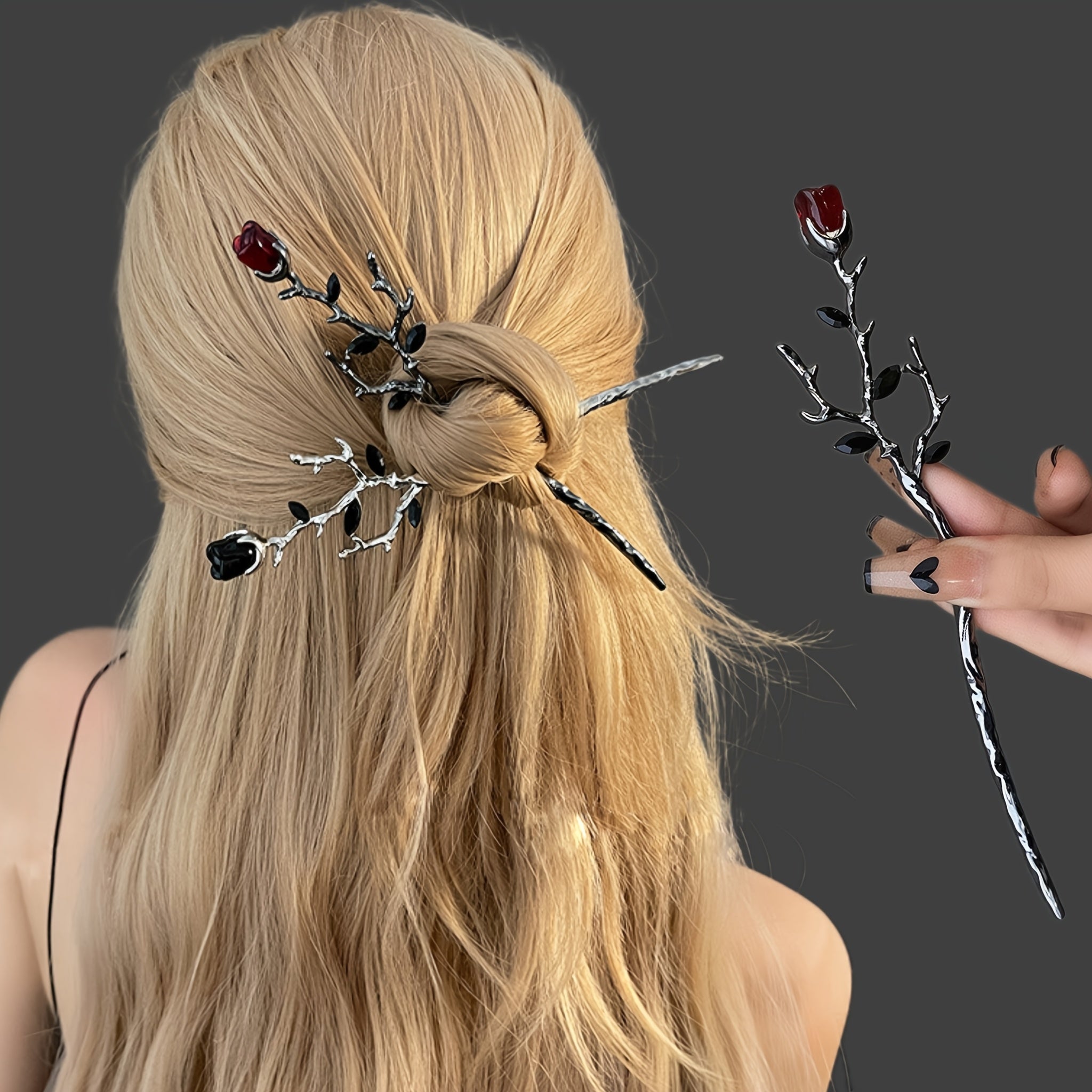 Vintage Alloy Hair Stick with Rose Vine Decor Gothic Style for Women