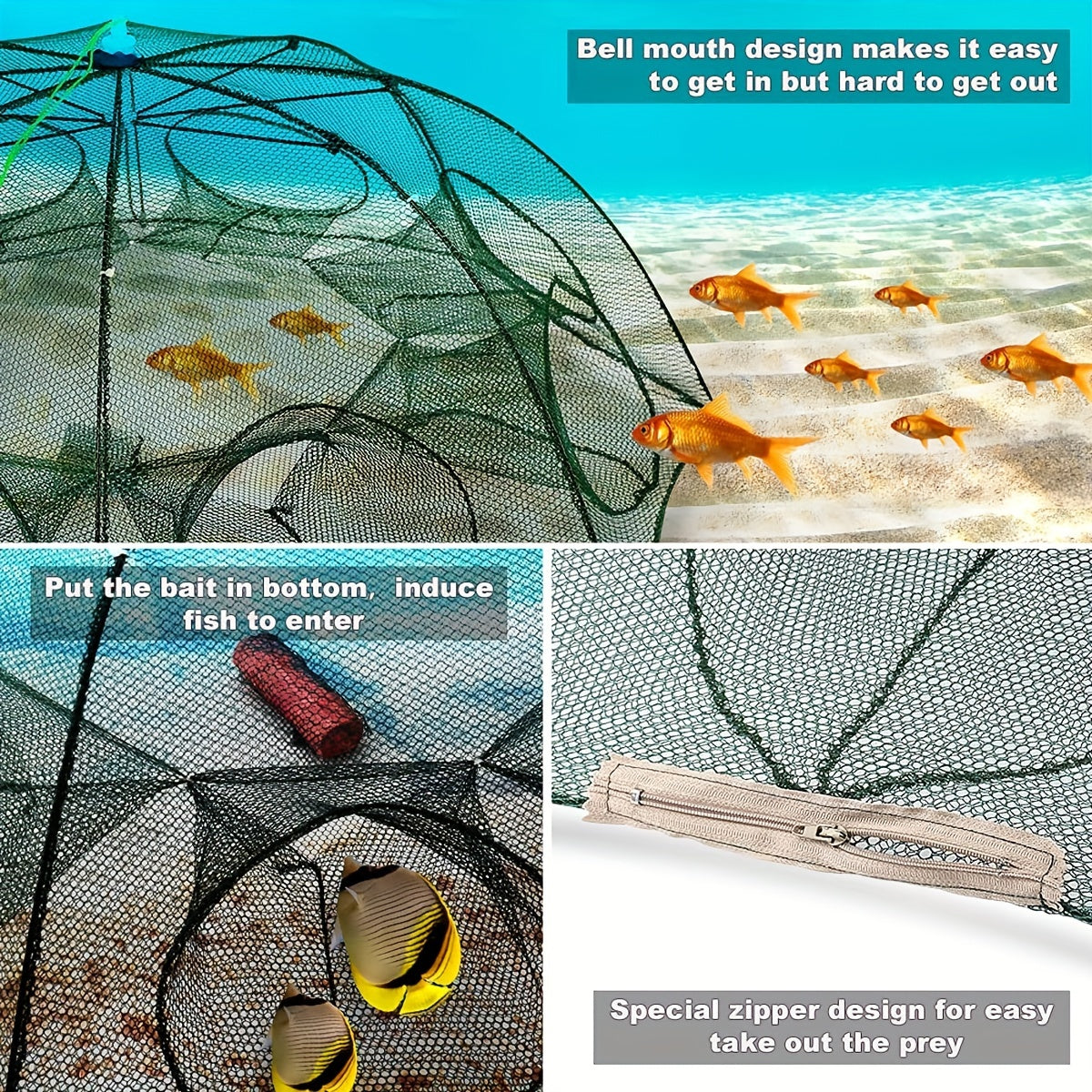Foldable Hexagonal Fishing Net for Minnows Crayfish and Crabs with Multiple Hole Sizes