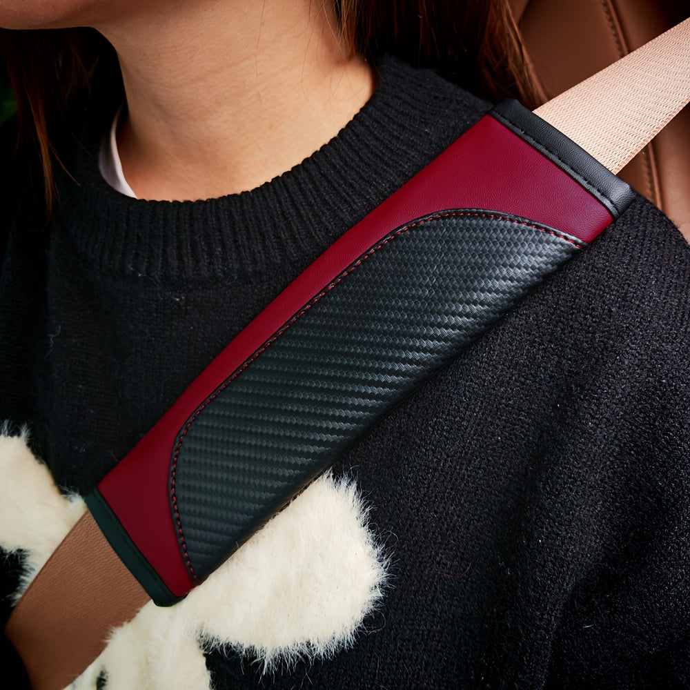Car Seat Belt Shoulder Pad PU Leather Carbon Fiber Style Comfortable Cover