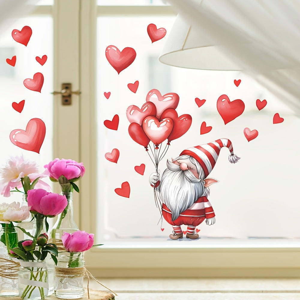 Valentine's Day Gnome and Heart Window Clings Pink Red Self-Adhesive Decor