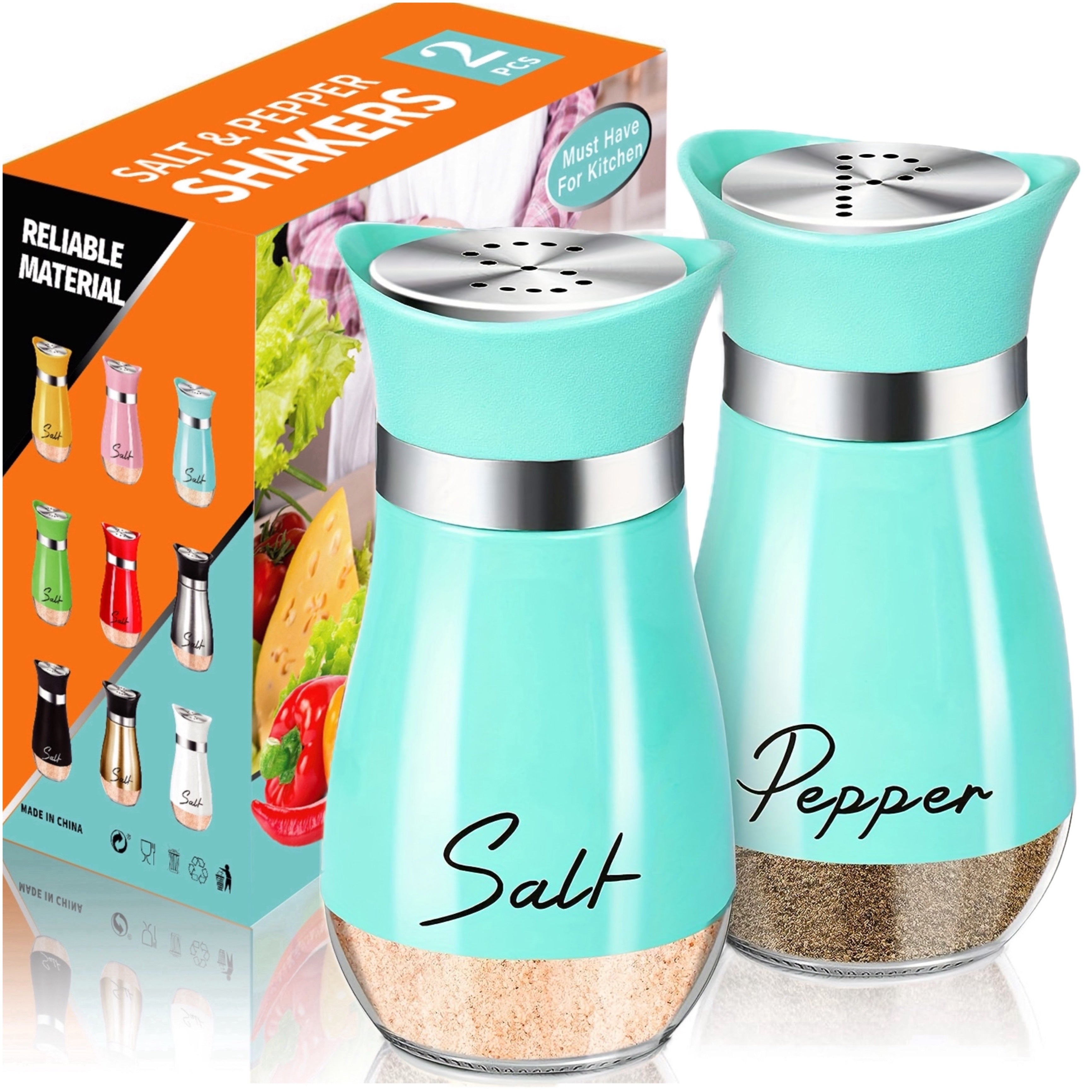 4 oz Pink Glass Salt and Pepper Shaker Set Refillable Stainless Steel Lid