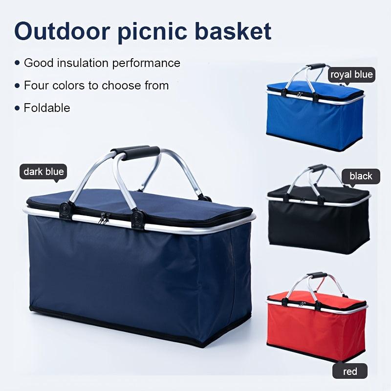 Foldable Insulated Picnic Bag with Handle for Outdoor Travel Black Nylon