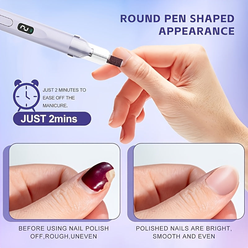 Electric Nail Drill Set with 6 Grinding Heads Portable Sander for Acrylic Gel Nails LCD Display USB Charging