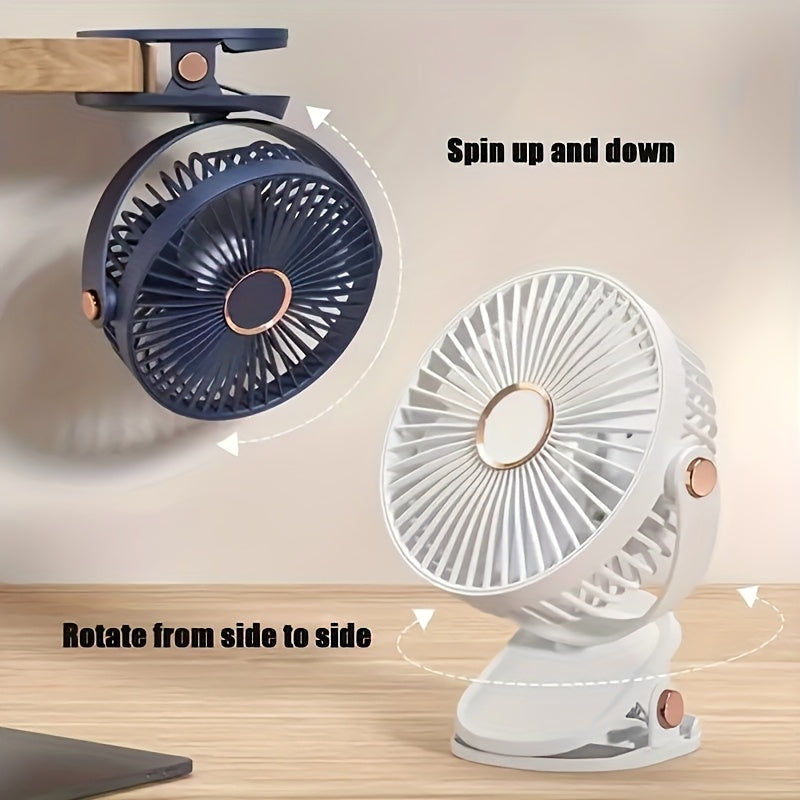 Portable USB Desk Fan with 5-Speed Adjustable, 720° Rotation, Quiet Clip Design