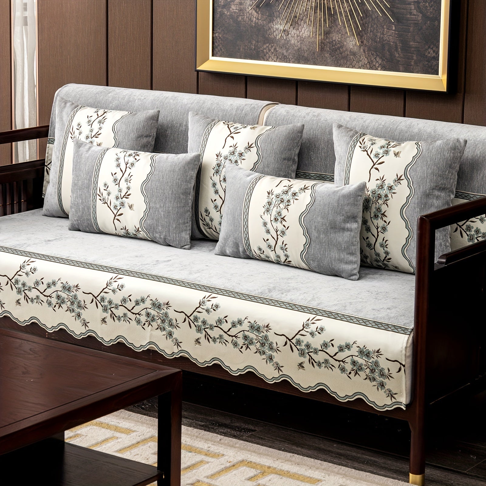 Чехол на диван с цветочным узором для всех сезонов с подушками и защитными чехлами для подушек для гостиной, спальни, офиса