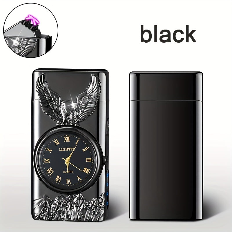 Мужской металлический двойной дуговой зажигалка с голубыми и розовыми акцентами для кемпинга