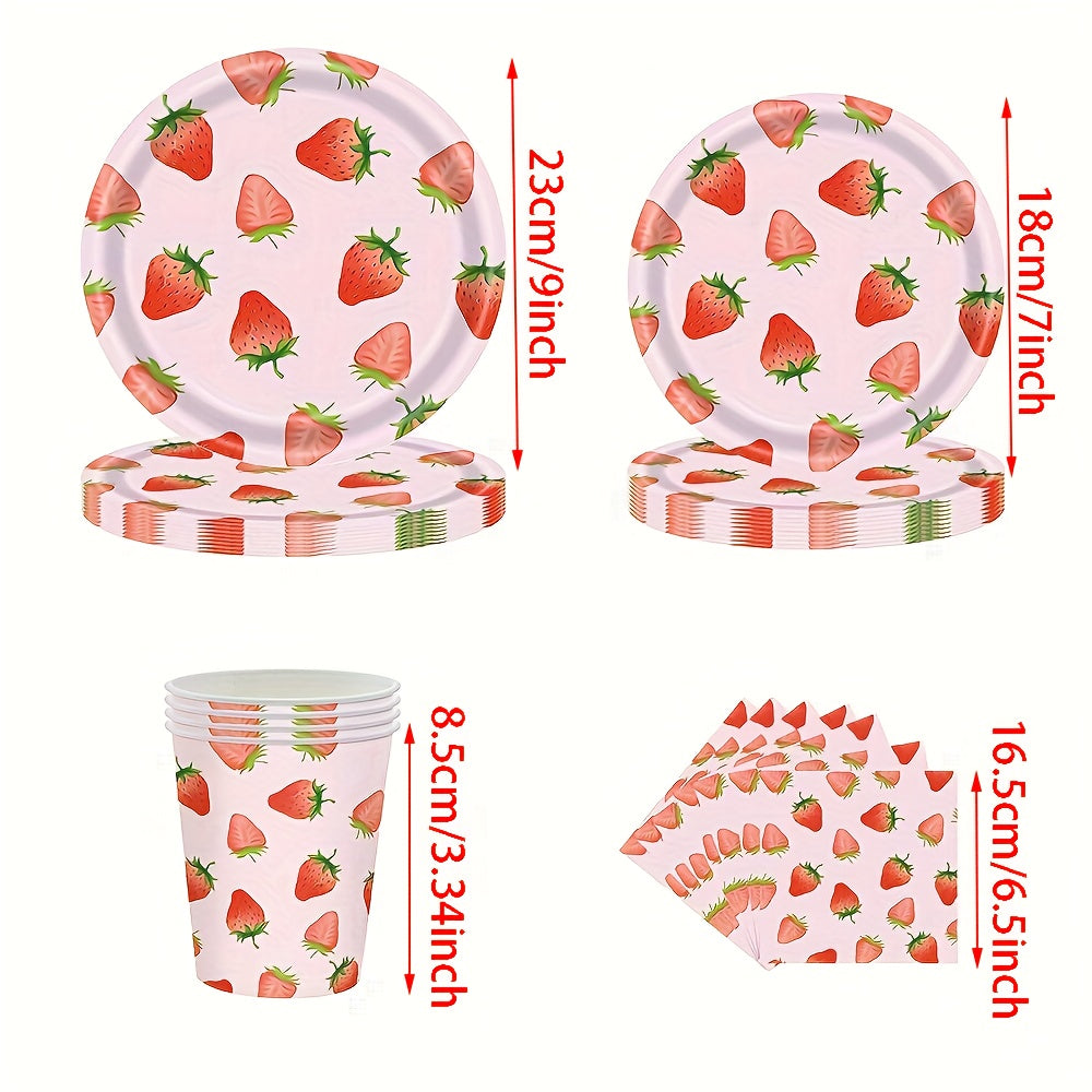 10-Donali qulupnay partiyasi uchun taqdimotlar to'plami, qog'oz plitalar, stakanlar, salfetkalar, tug'ilgan kunlar va yozgi bayramlar uchun