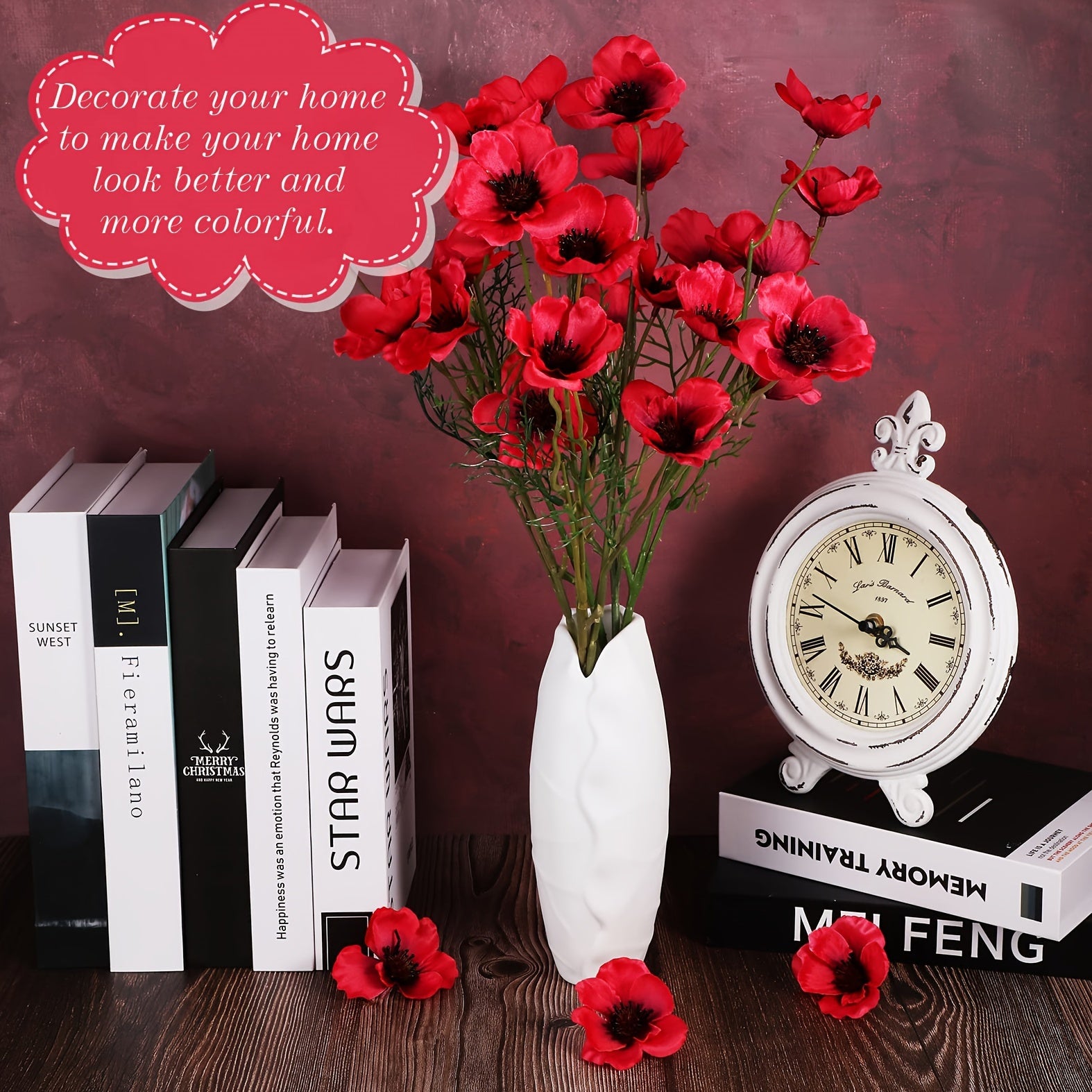 Set of 30 Artificial Poppy Flowers for Weddings, Home Decor, and Crafts