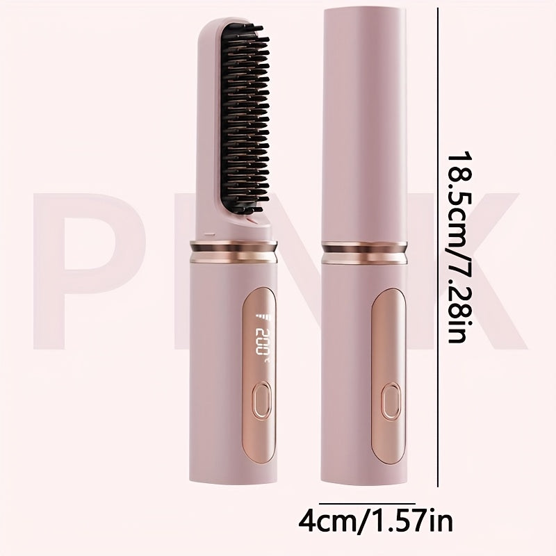 Portable Hair Straightening Comb with LED Display USB Rechargeable for Home Travel Use