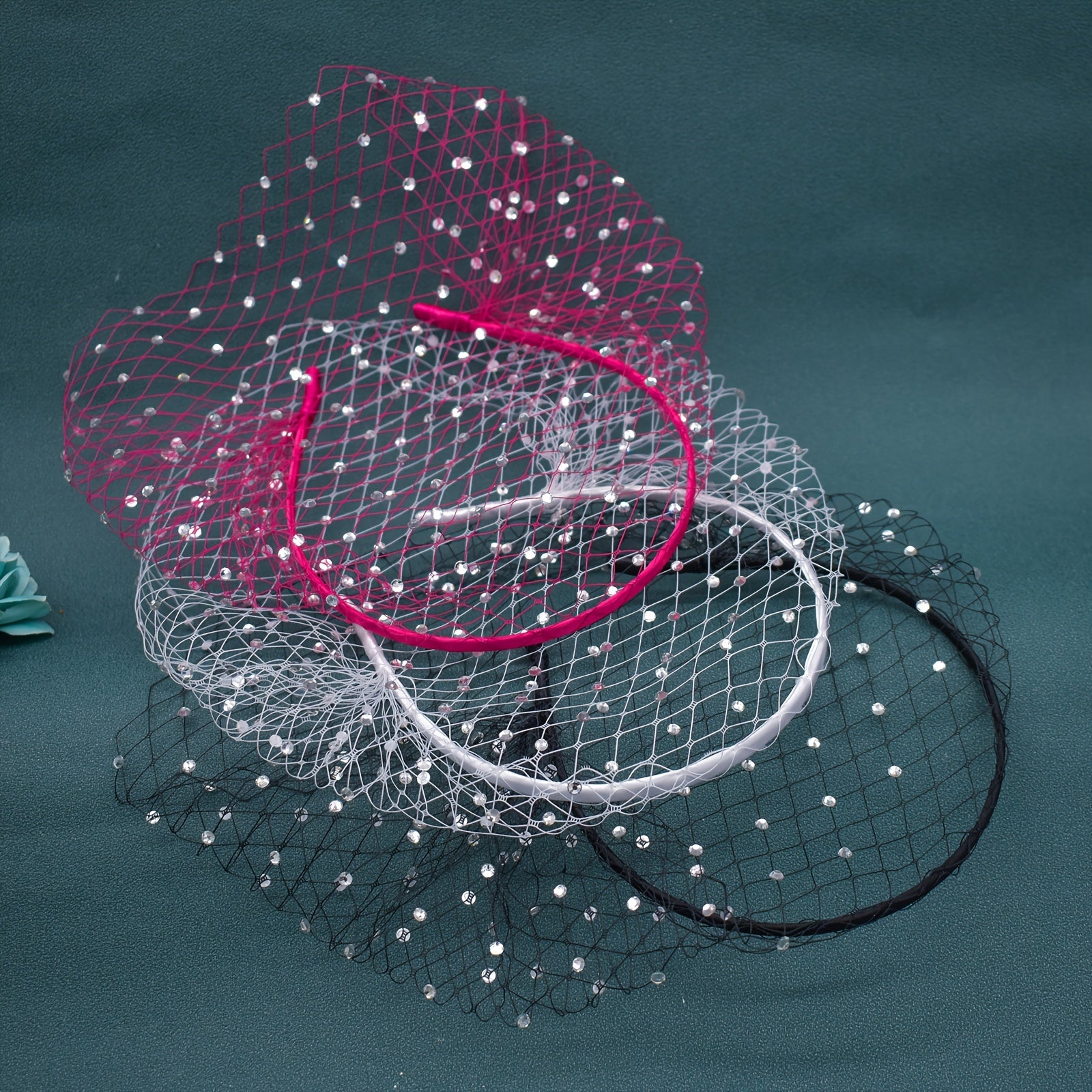 Bridal Fascinator with Birdcage Veil and Black Face Net Mask on White Headband for Women