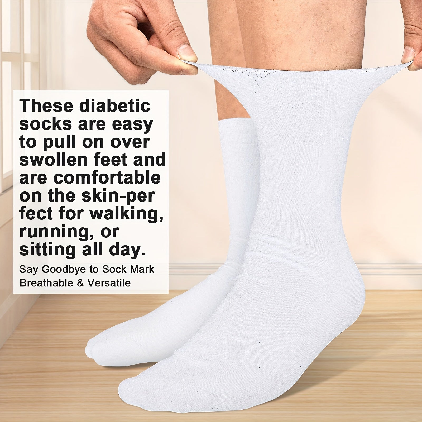 6-Pack Breathable Cotton Polyester Diabetic Socks Odor-Free Machine Washable