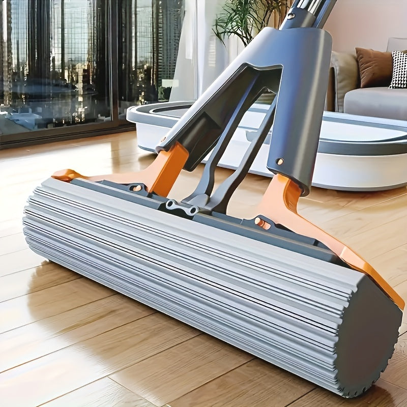 Stainless Steel Sponge Mop Set with 3 Refills Hands-Free Squeeze Floor Cleaner