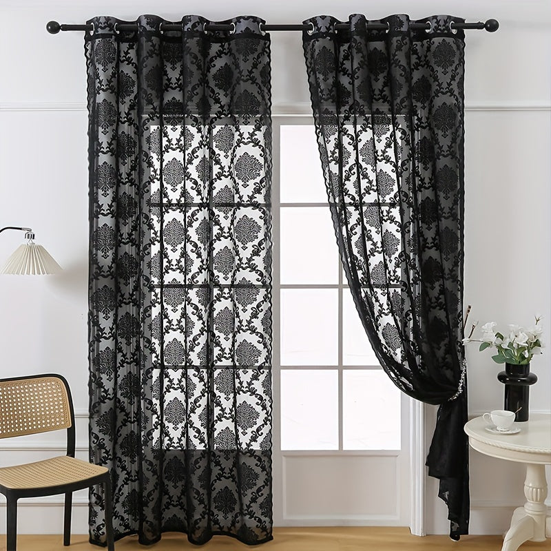 Single Panel Lace Flower Grommet Top Curtains for Living Room Bedroom Office