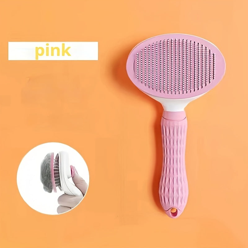 Pet Grooming Brush for Dogs and Cats with One-Click Hair Removal PVC Handle Detangling Shedding