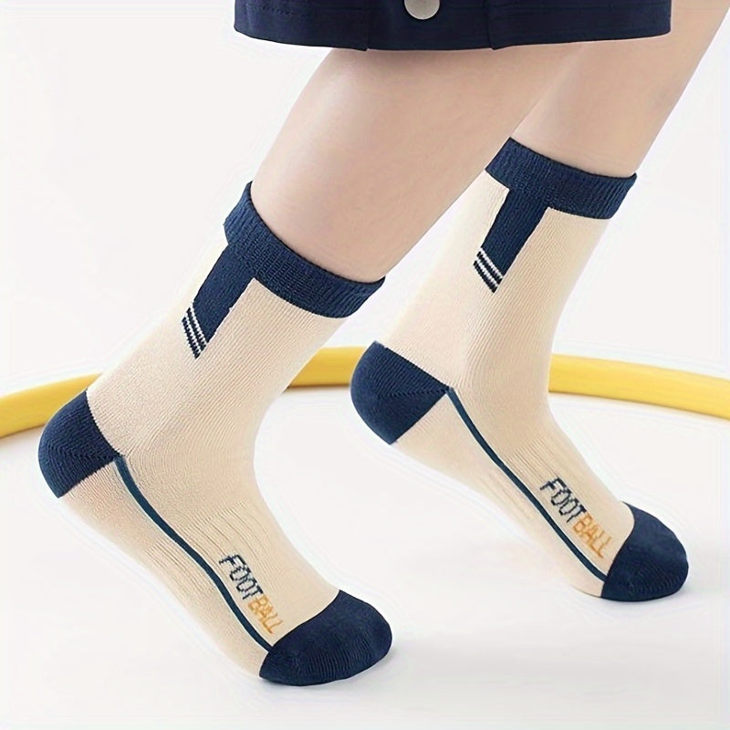 Conjunto de 5 pares de calcetines de fútbol de manga larga a rayas para niños, transpirables, de poliéster