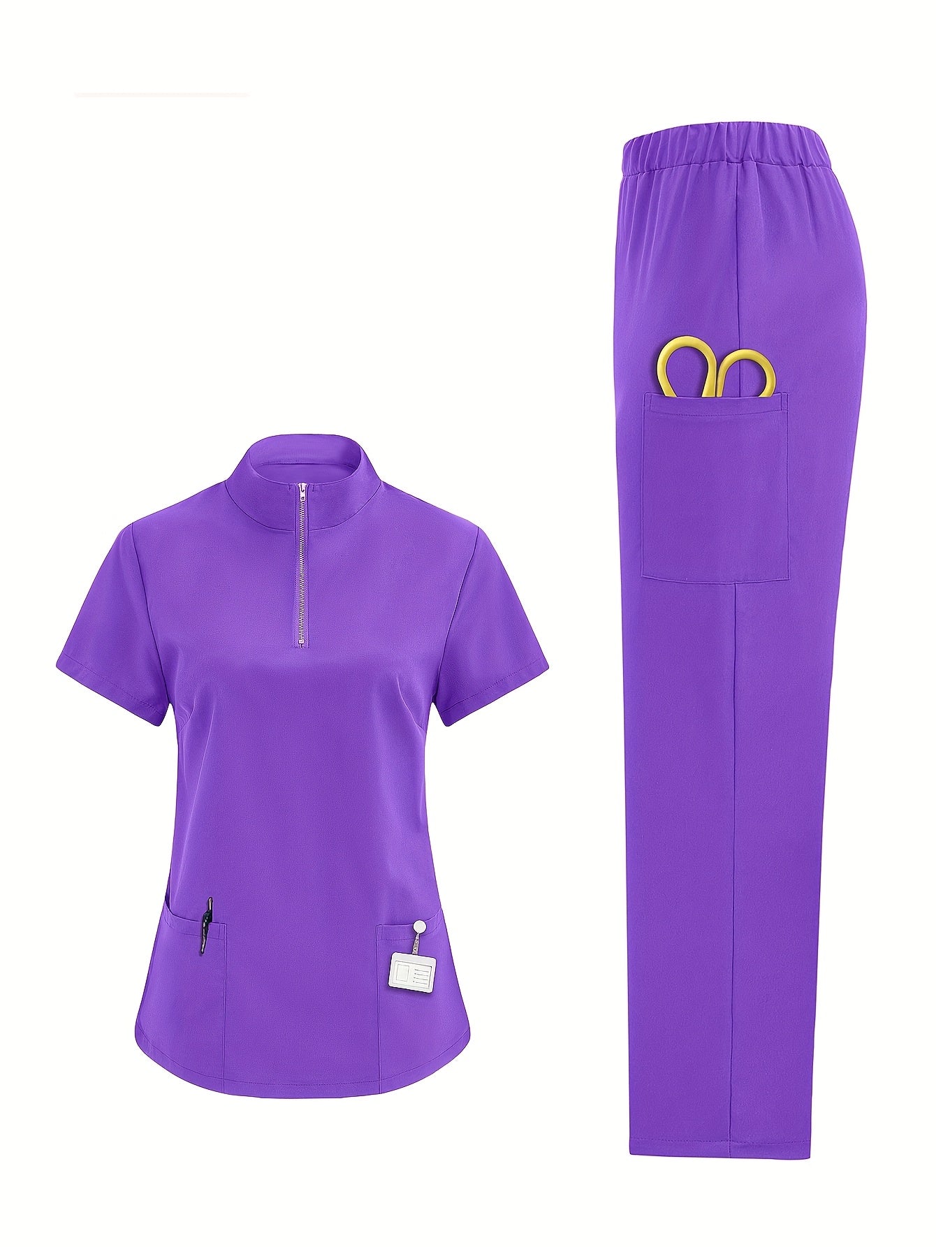 Women's Breathable Solid Polyester Healthcare Uniform with High Neck Pockets for Medical Professionals