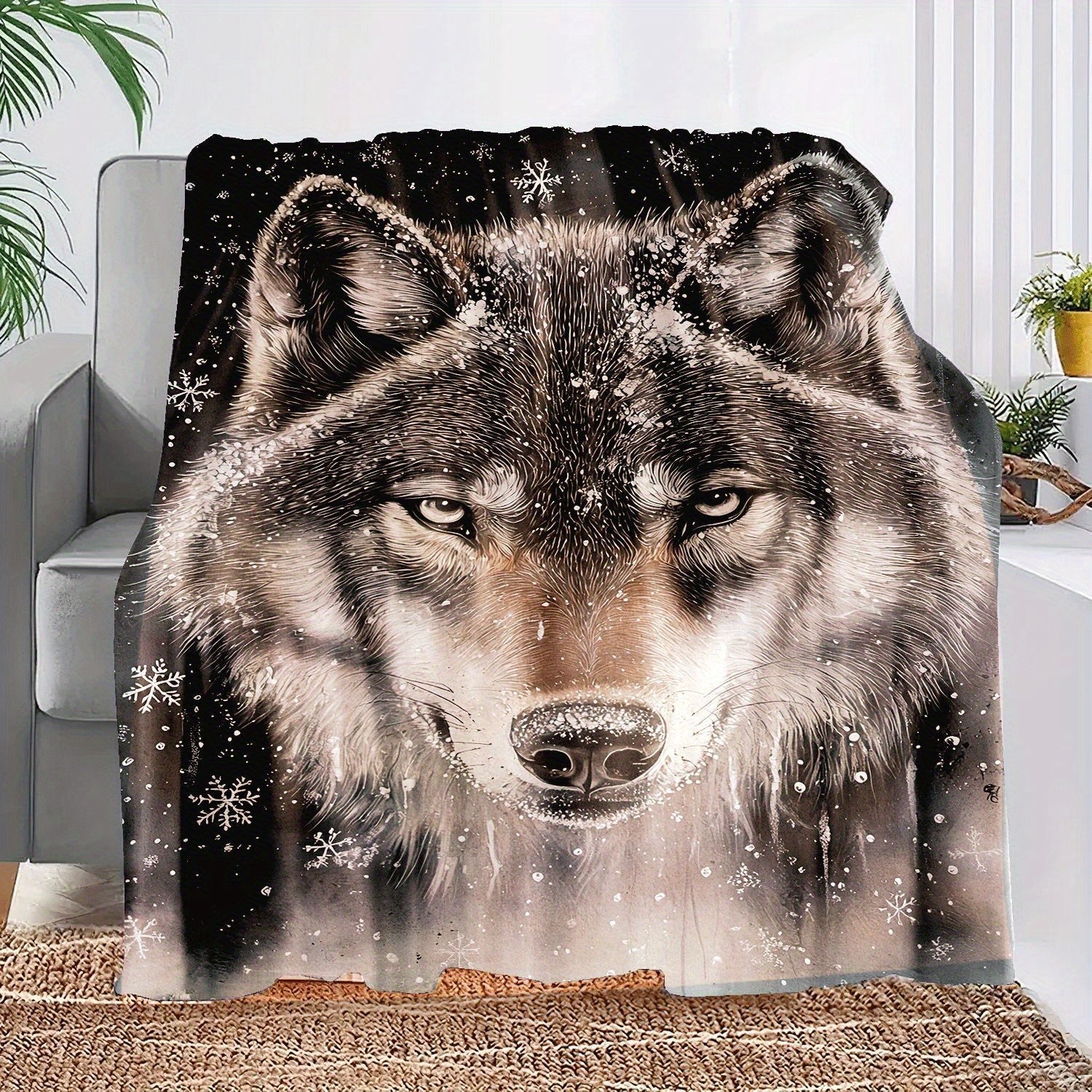 Cozy Wolf Print Flannel Throw Blanket for African Girls Daughters and Granddaughters