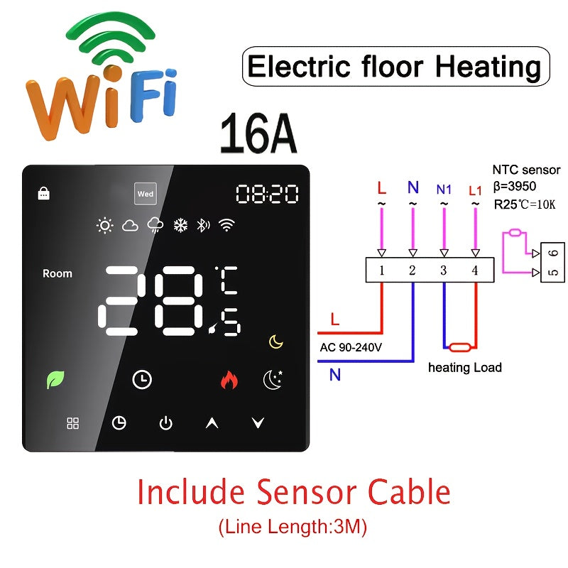 WiFi Smart Thermostat for Electric Floor Heating and Boilers Flush Mount Digital Temperature Sensor Voice Control