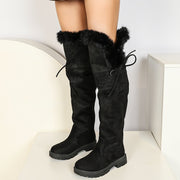Women's Winter Boots Black Platform Heels Knee-High Slip-On Non-Slip Rubber Sole