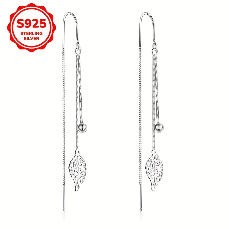Women's Silver Earrings with Tassels and Hollow Leaf Design for Everyday Wear