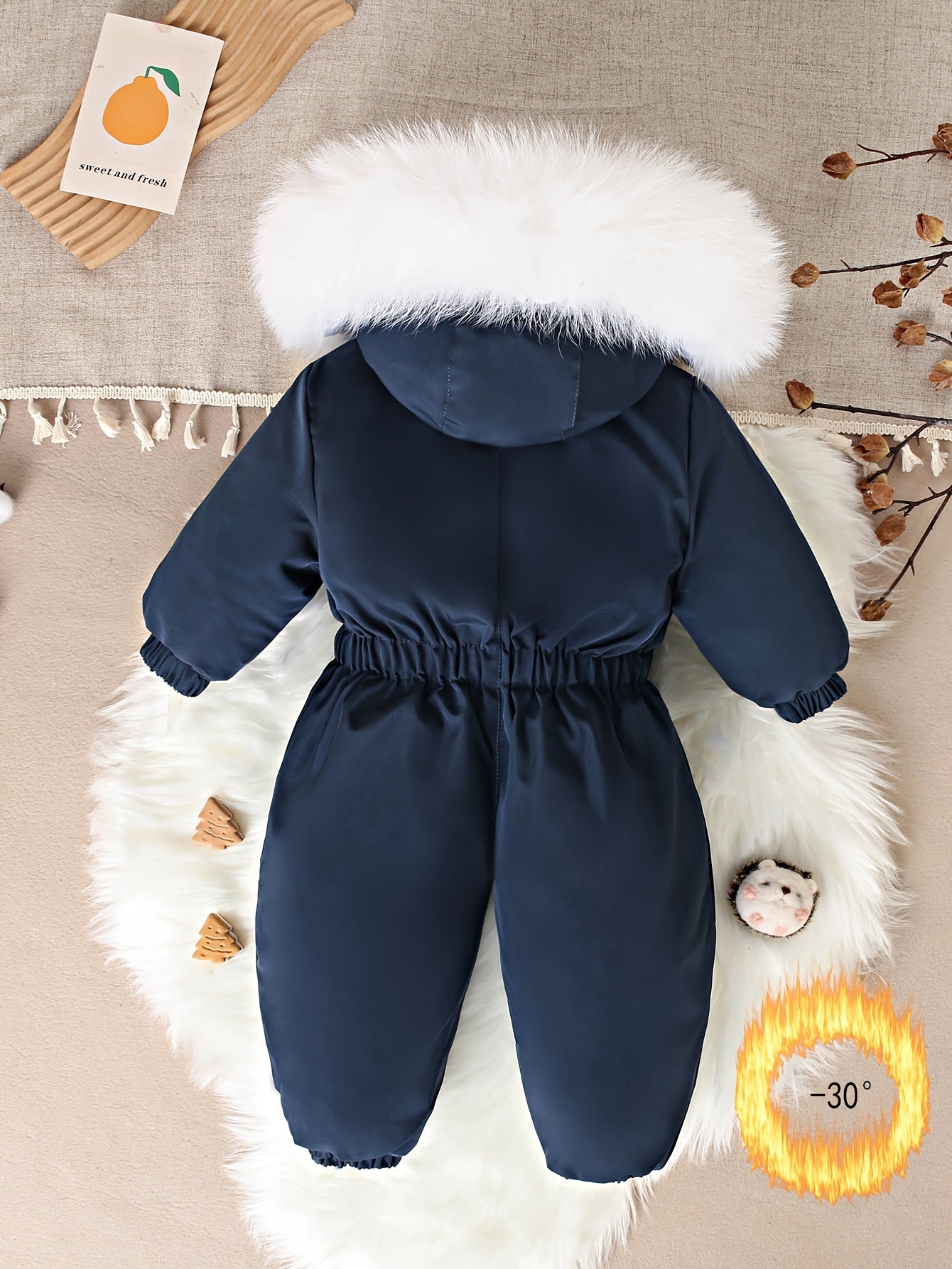 Baby Winter Snowsuit for Ages 1-5 with Faux Fur Hood and Zipper Closure