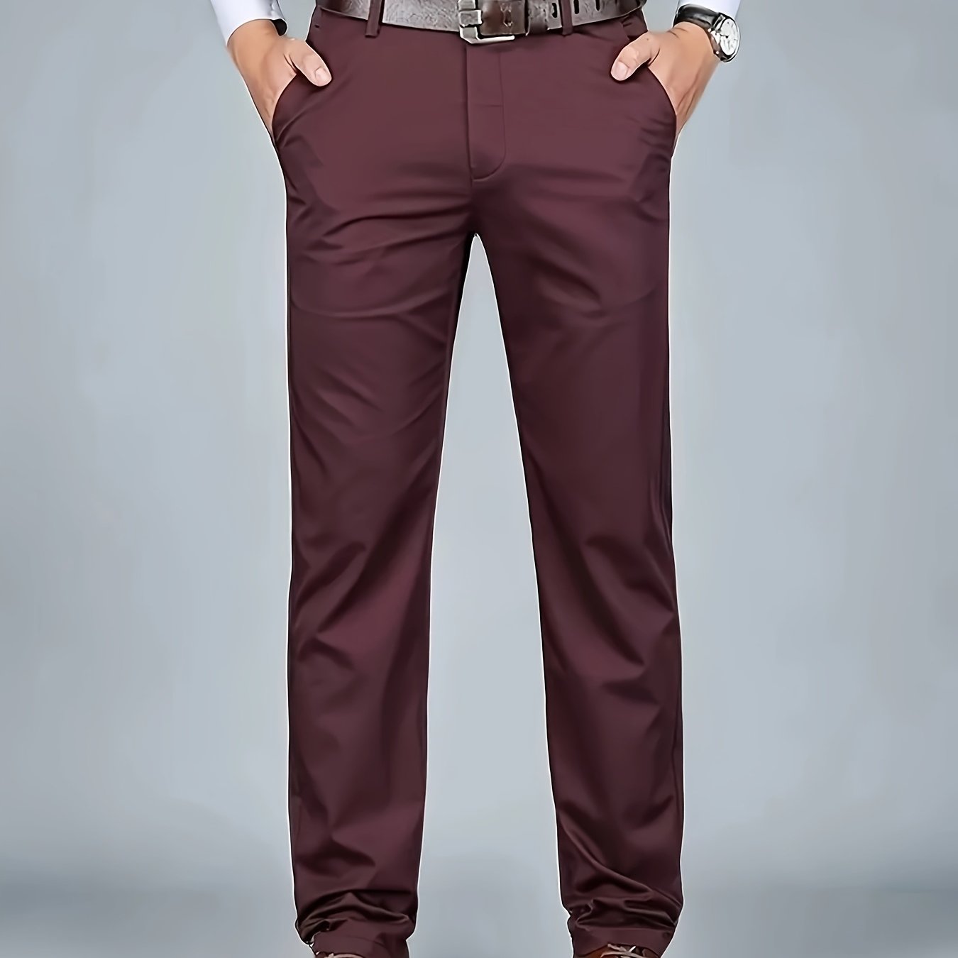 Pantalones de vestir de poliéster para hombre de color sólido, ajuste regular, para todas las estaciones, pantalones formales y casuales