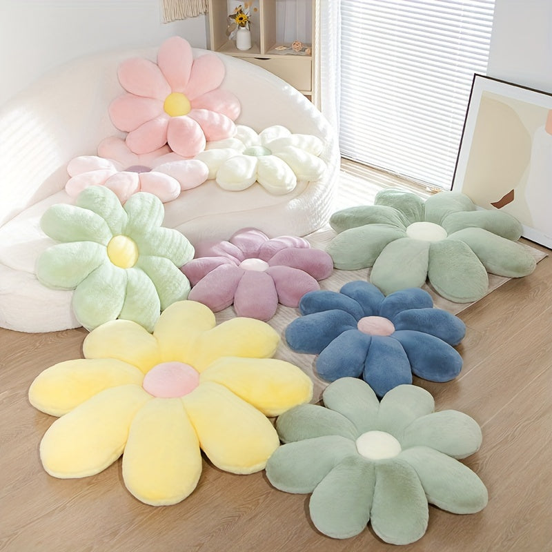 Faux Fur Flower Pillow 60cm Green Decorative Cushion for Home Office