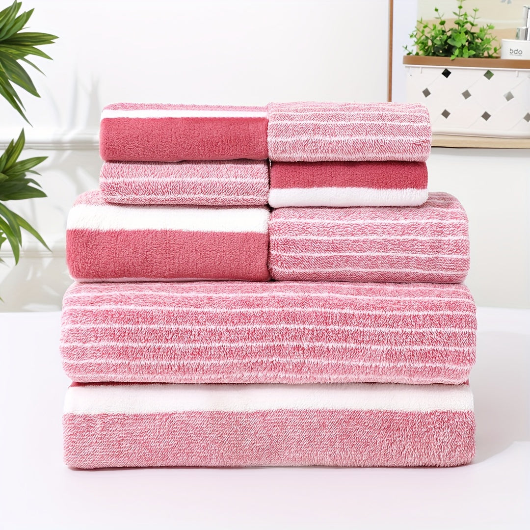 8-Piece Striped Towel Set Fast Drying Highly Absorbent Bath Hand Washcloths for Home Hotel Spa
